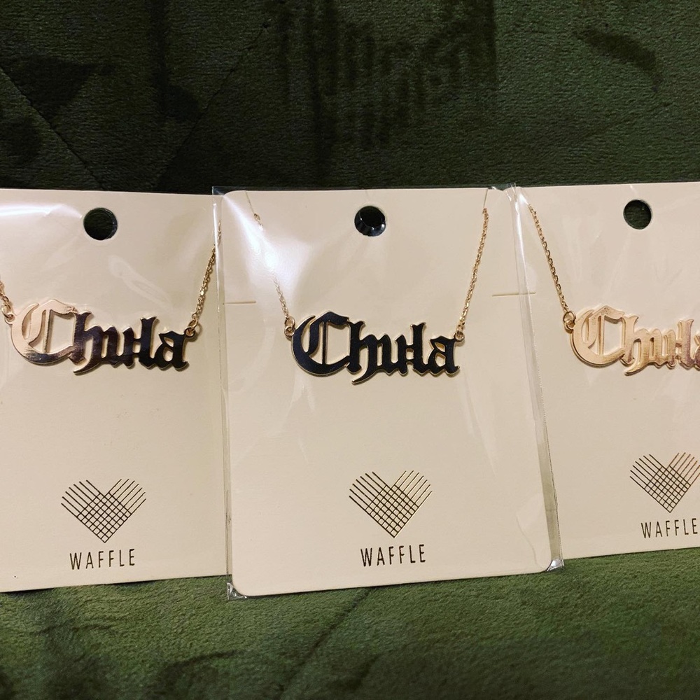 Gold Dipped Chula Print Charm Necklace.